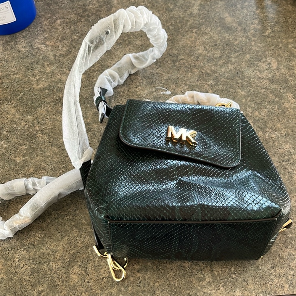Michael Kors Green Mott Chain Python Convertible Backpack A1